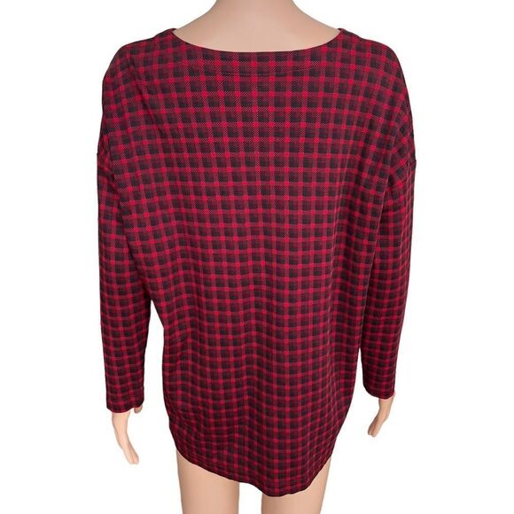 J. Jill Simply Supima V-Neck Tunic in scarlet merry gingham size L petite - Picture 4 of 7